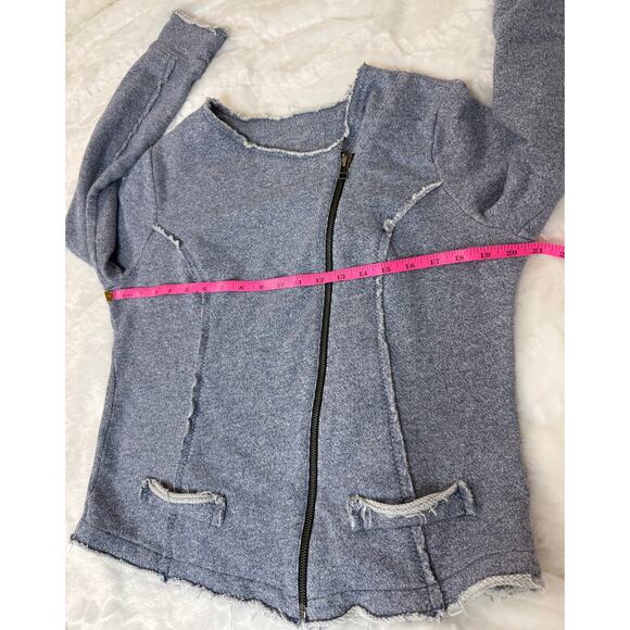 Soft Surroundings Assymetrical Zip Terry Jacket Light Blue Heather Size Medium - Picture 8 of 9